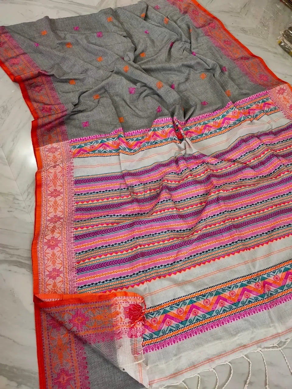 White assam mekhla style saree Putul's Fashion
