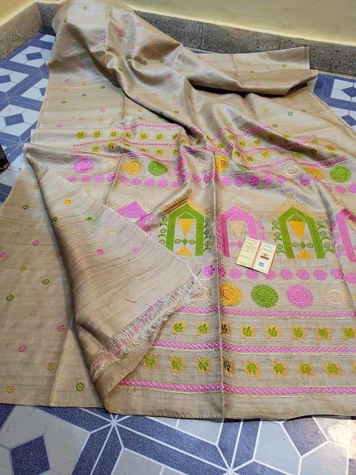 Tussar silk saree with dolabedi motif  embroidery on pallu, silk mark certified