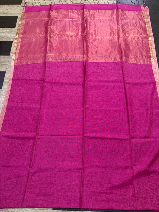Metallic Linen Saree with Zari Weaving Border by Putul's Fashion