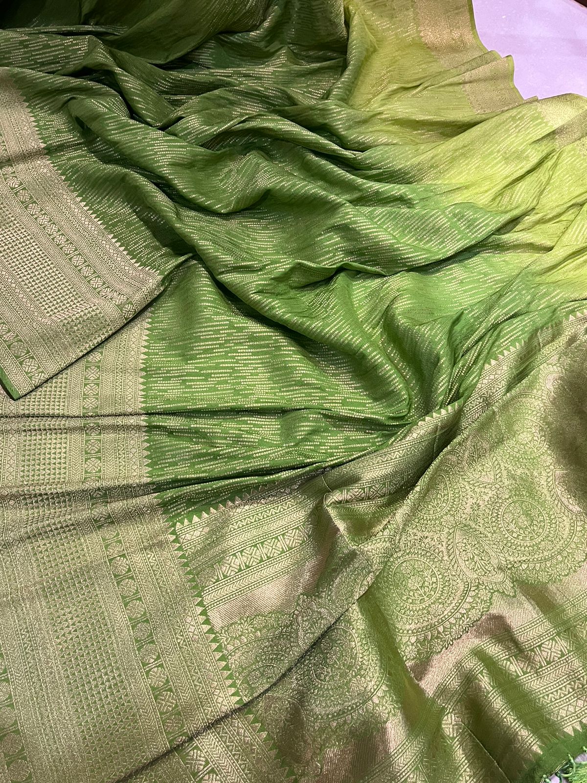 Khadi silk saree with rim jhim weaving - Green