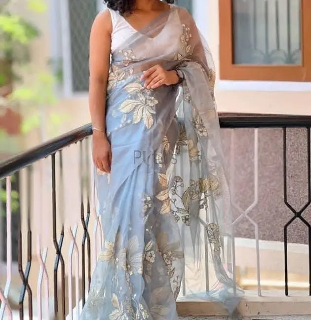 Organza embroidery saree Putul's Fashion