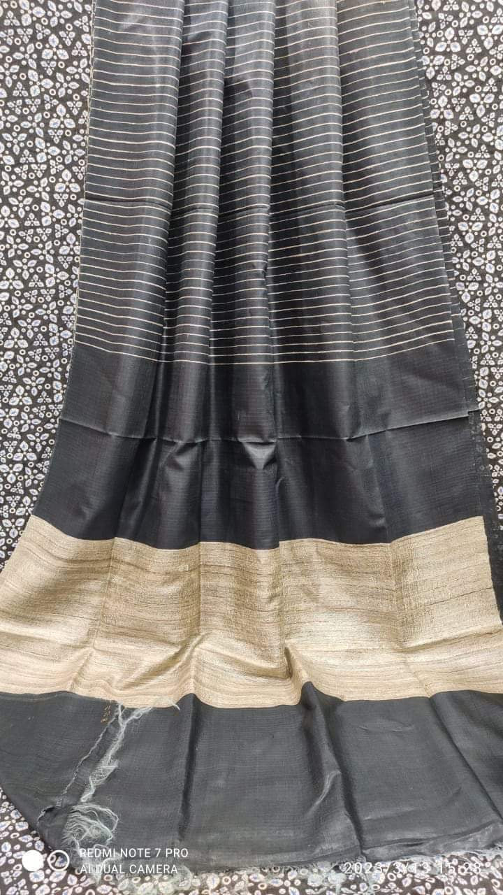 Striped tussar silk saree silk mark certified - Black