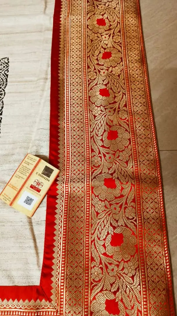 Block print scripts saree of kobiguru tussar silk My Store