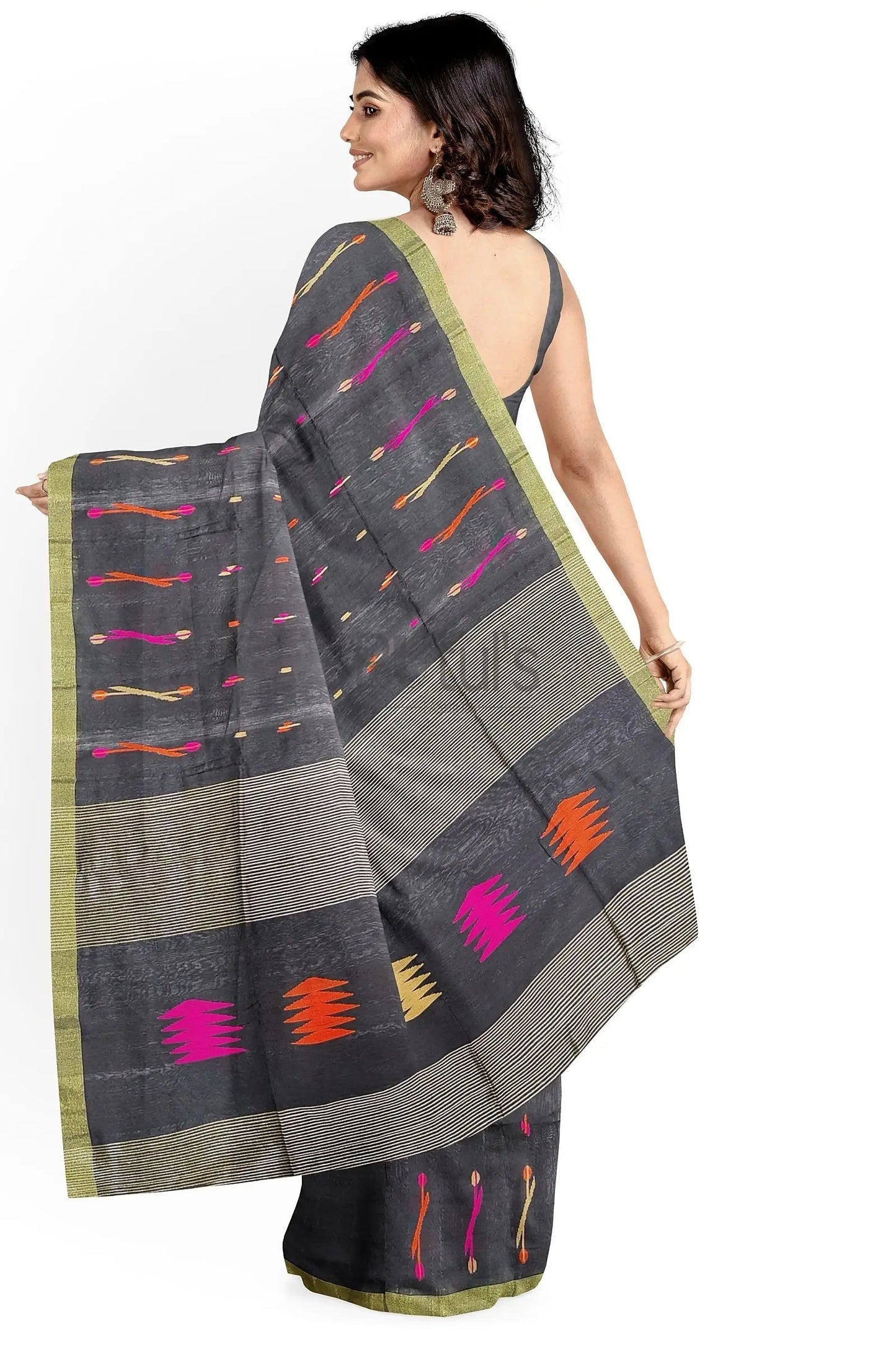 Red and black coloured handloom saree Putul's Fashion
