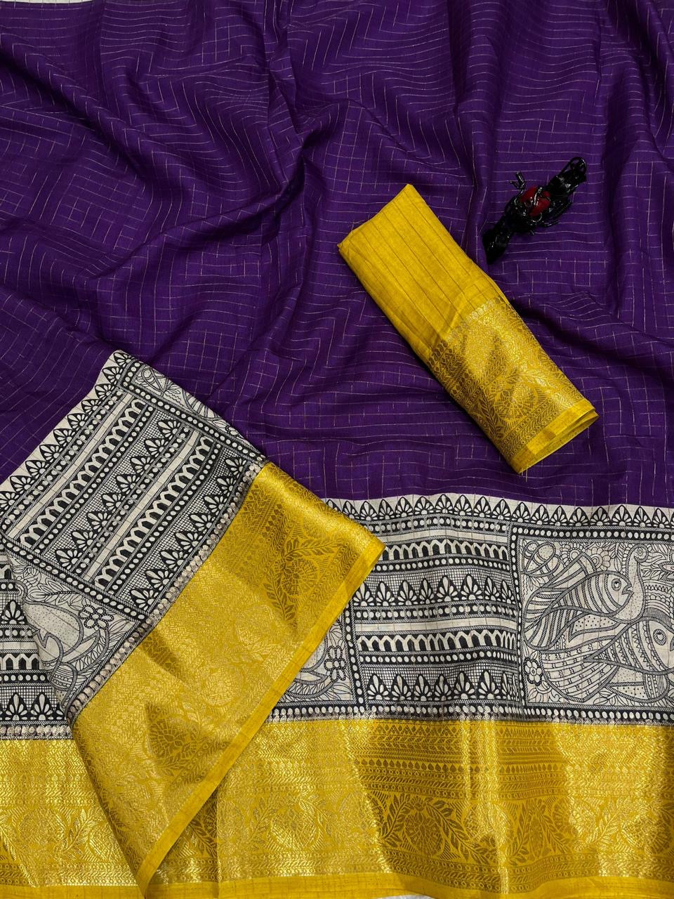 Dola silk with double border zari check