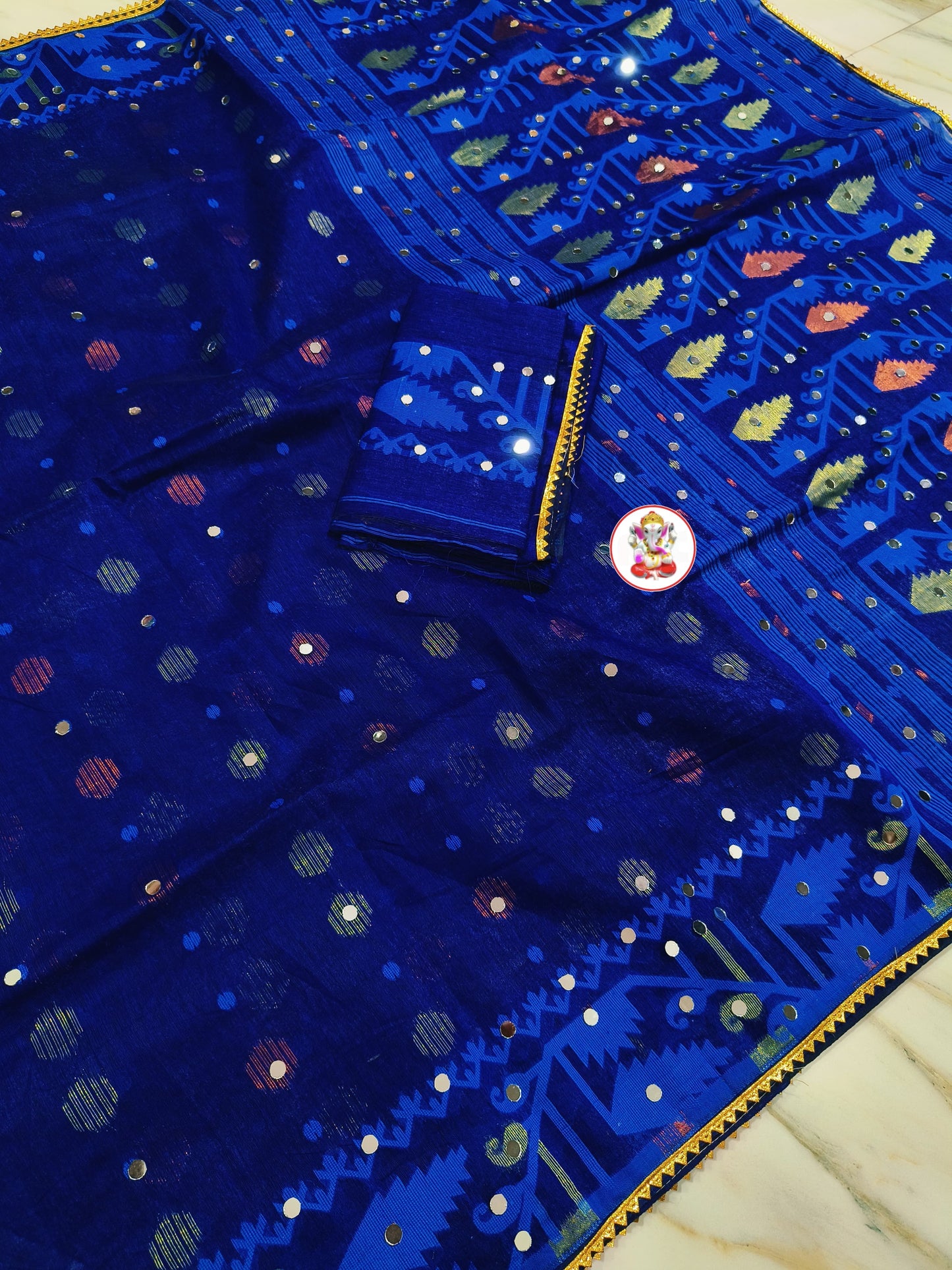 Mirror Work Jamdani Saree with Blouse Piece