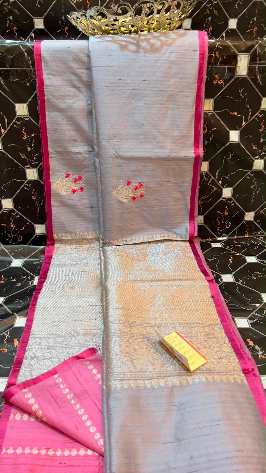 New yarn Raw silk with alfi boota and antique zari work and silk mark certified, Limited edition
