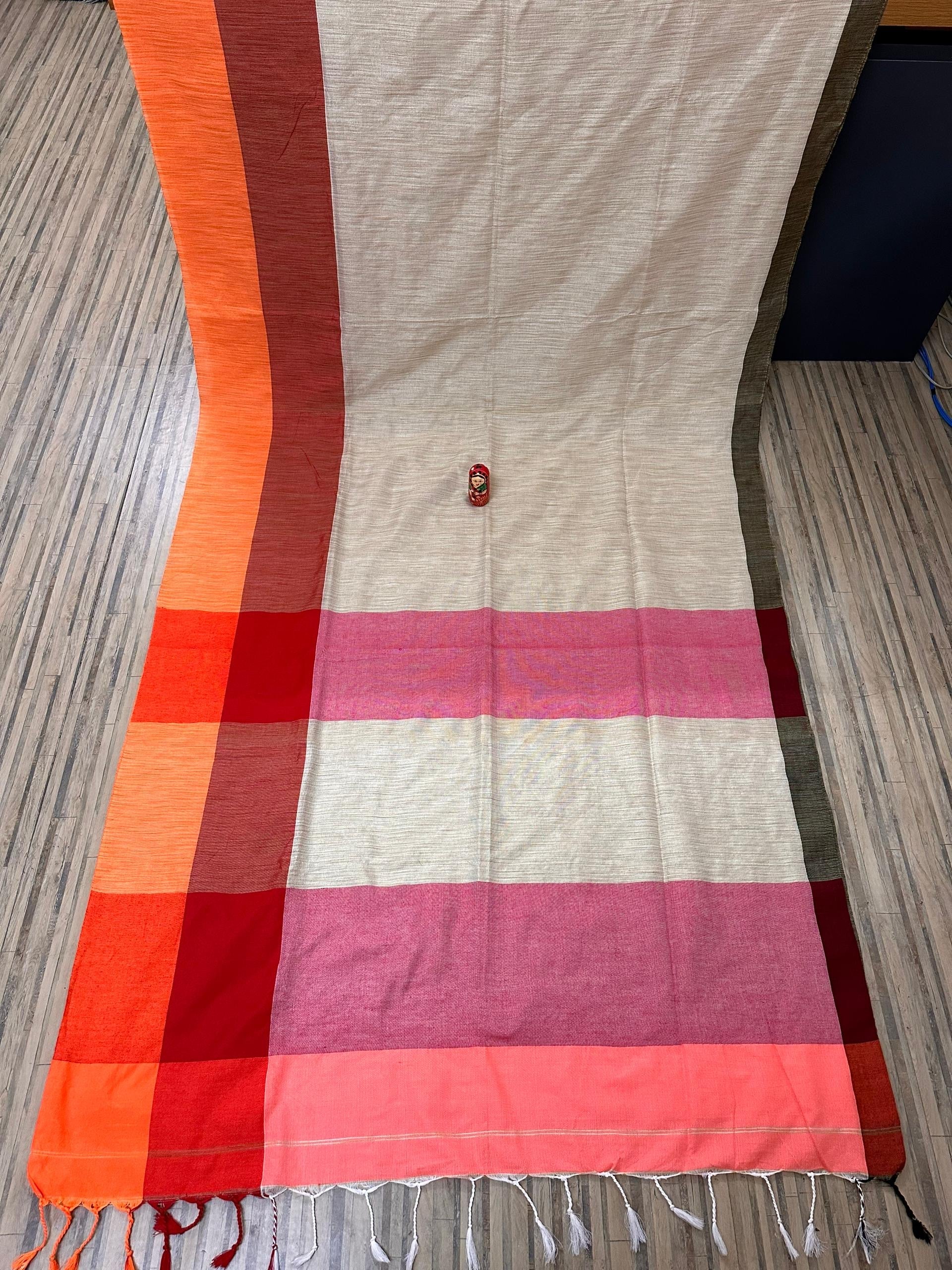 Jute cotton saree - White - cotton