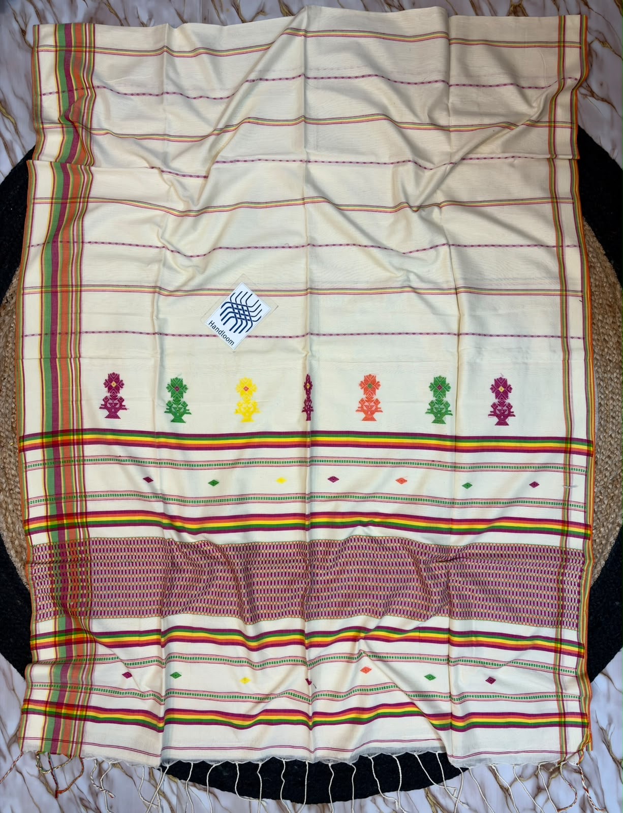 Cotton bi cotton jamdani saree of Bengal, tribal inspired design