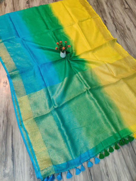 Linen tie and dye saree - Linen Saree