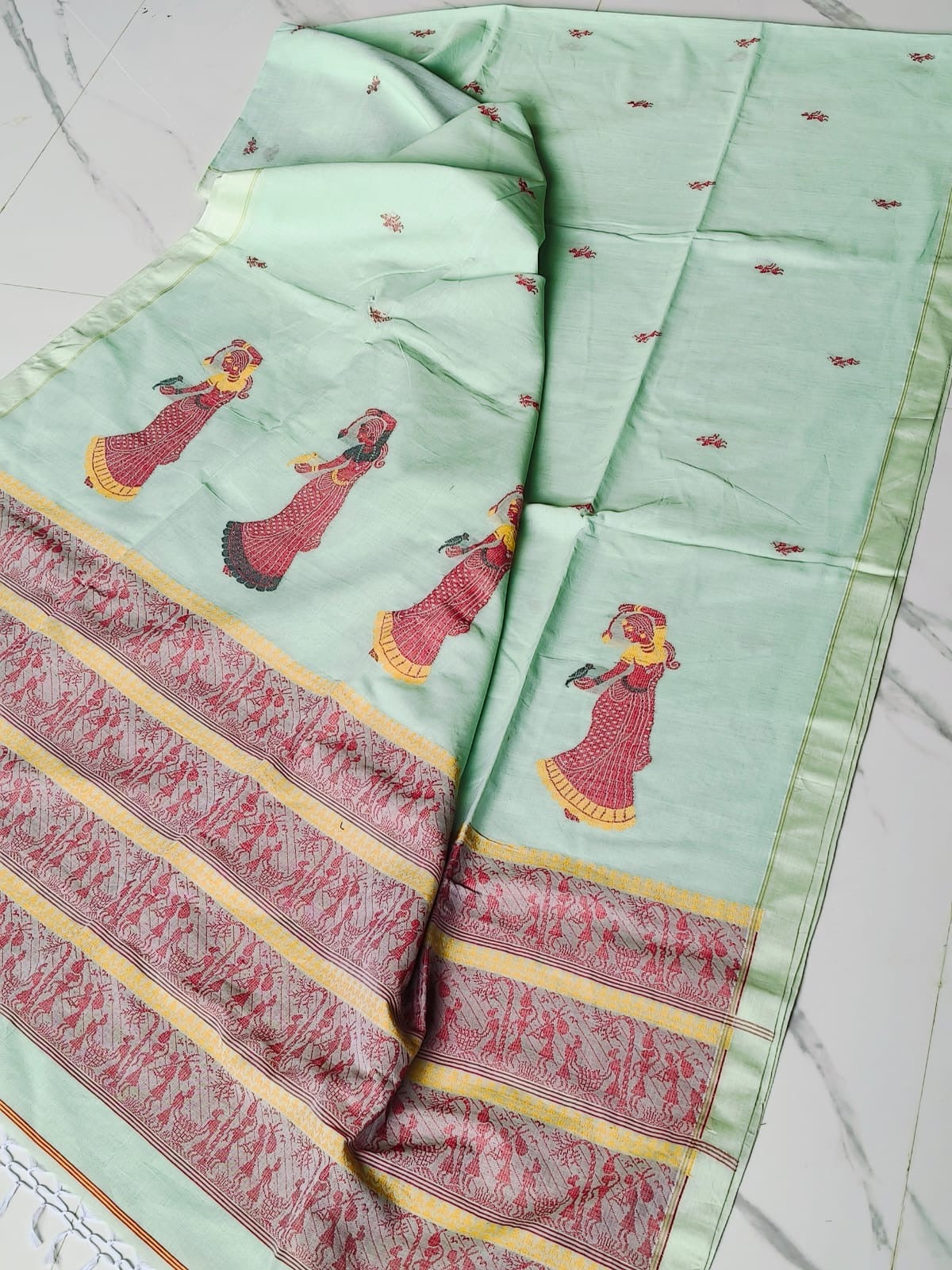 Cotton jamdani saree Baluchori motif