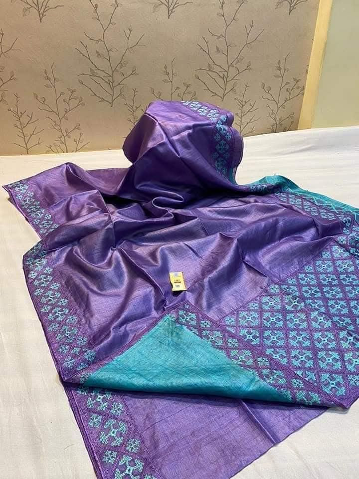 Embroidered Tussar Silk Saree with Silk Mark Certification