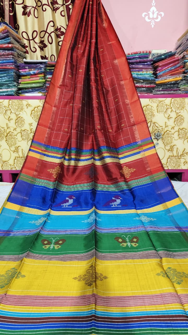 Bishnupur silk katan saree Berhampuri motif saree, weaved in Bengal, silk marked