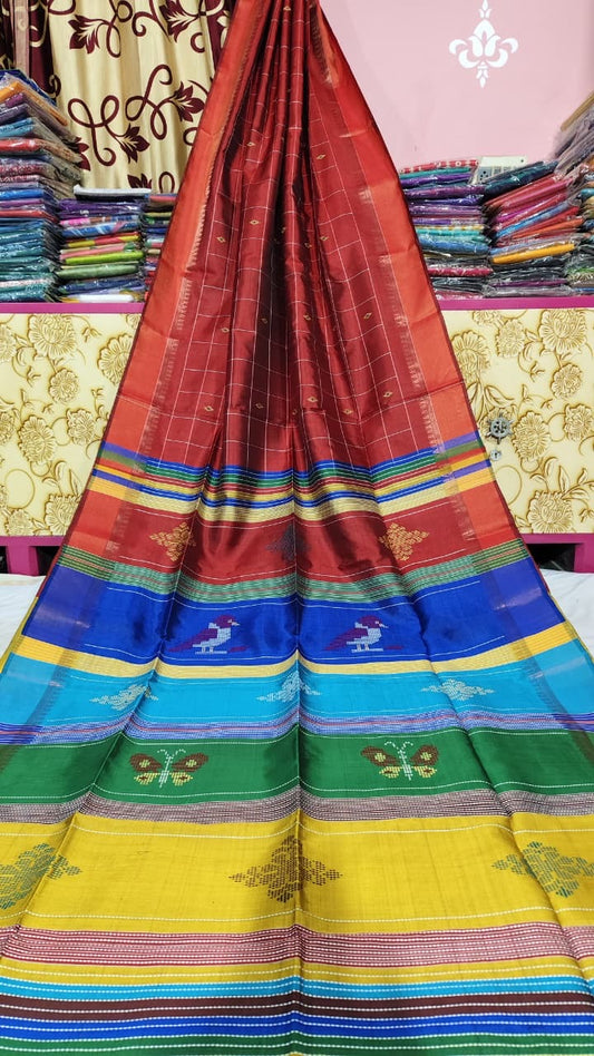 Bishnupur silk katan saree Berhampuri motif saree, weaved in Bengal, silk marked