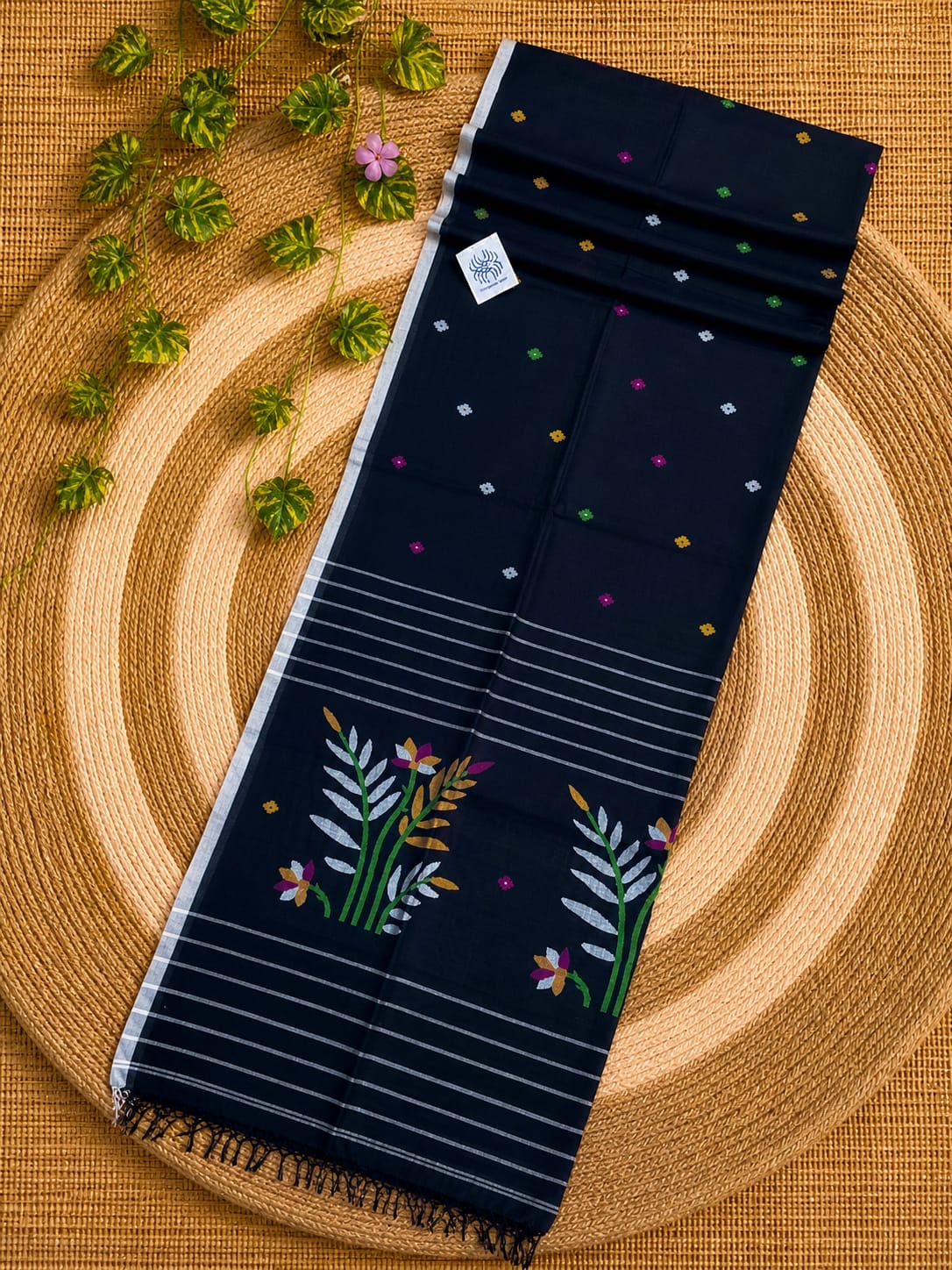 Cotton jamdani saree needle work
