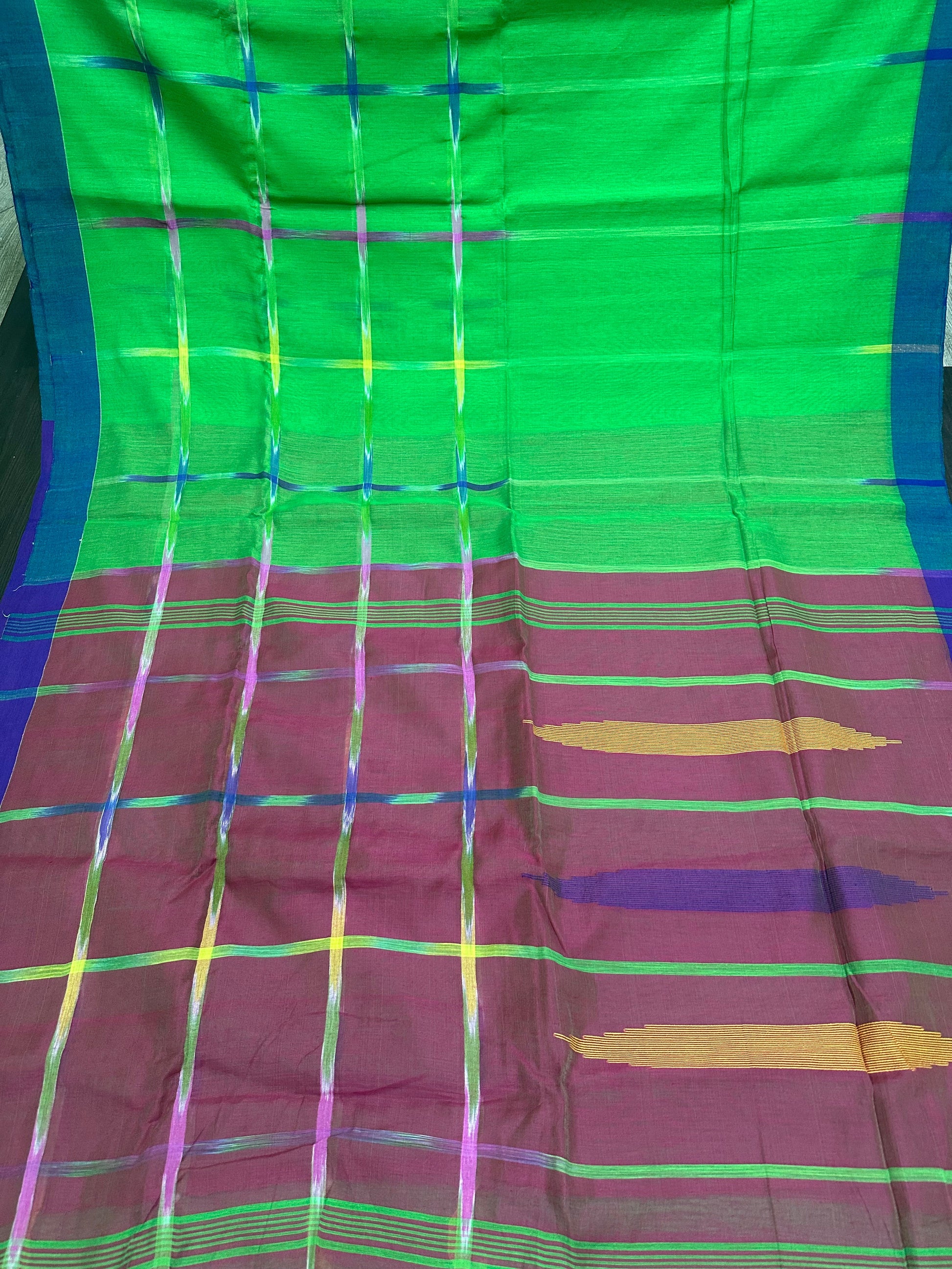 Bengal handloom saree with blouse piece - Green - saree handloom