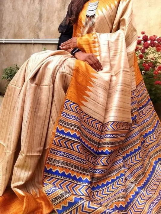 Temple border tussar gicha saree - Tussar saree