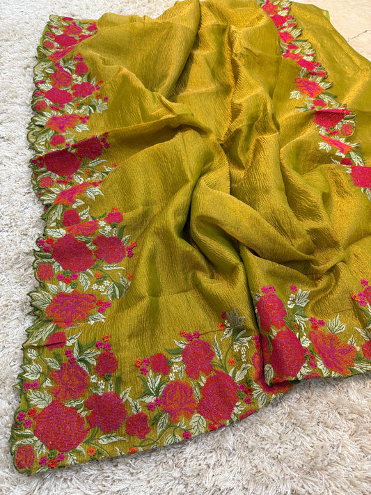 Crushed tissue Banarasi saree with embroidery work