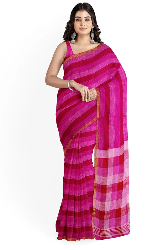 linen check saree Putul's fashion