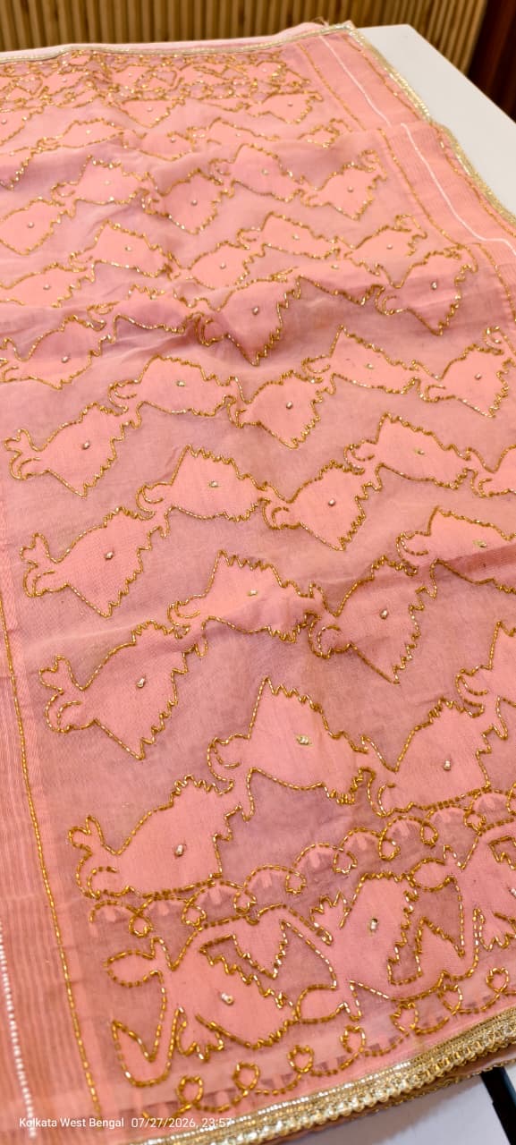 Handcrafted Kardana Jamdani Saree with Karchupi Work