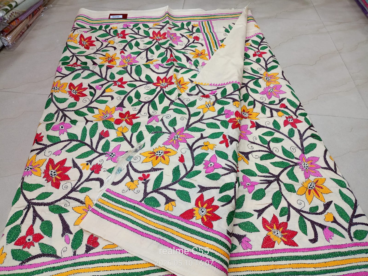 Tussar silk saree katha work with silk mark