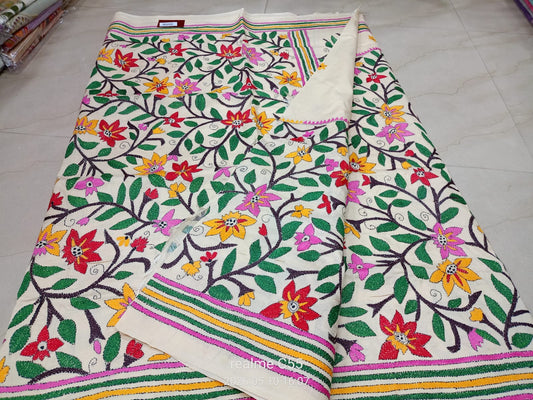 Tussar silk saree katha work with silk mark
