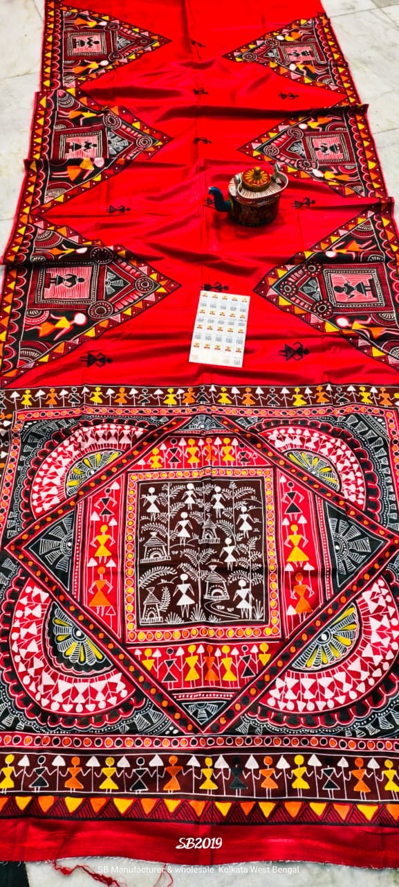 Luxury collection of hand patochitra work on Mulberry Bishnupur katan silk