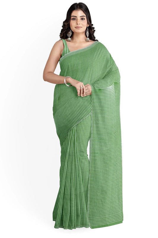 Cotton saree mini checks leafy greeen Putul's fashion