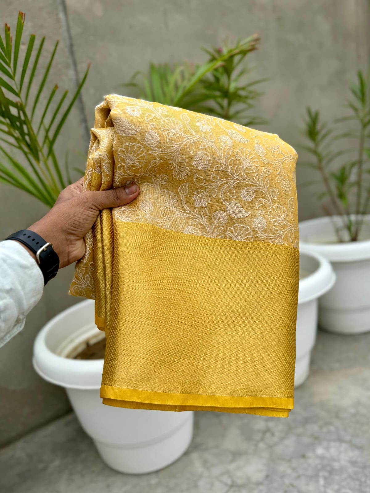 Tissue kanjivaram silk saree golden colour