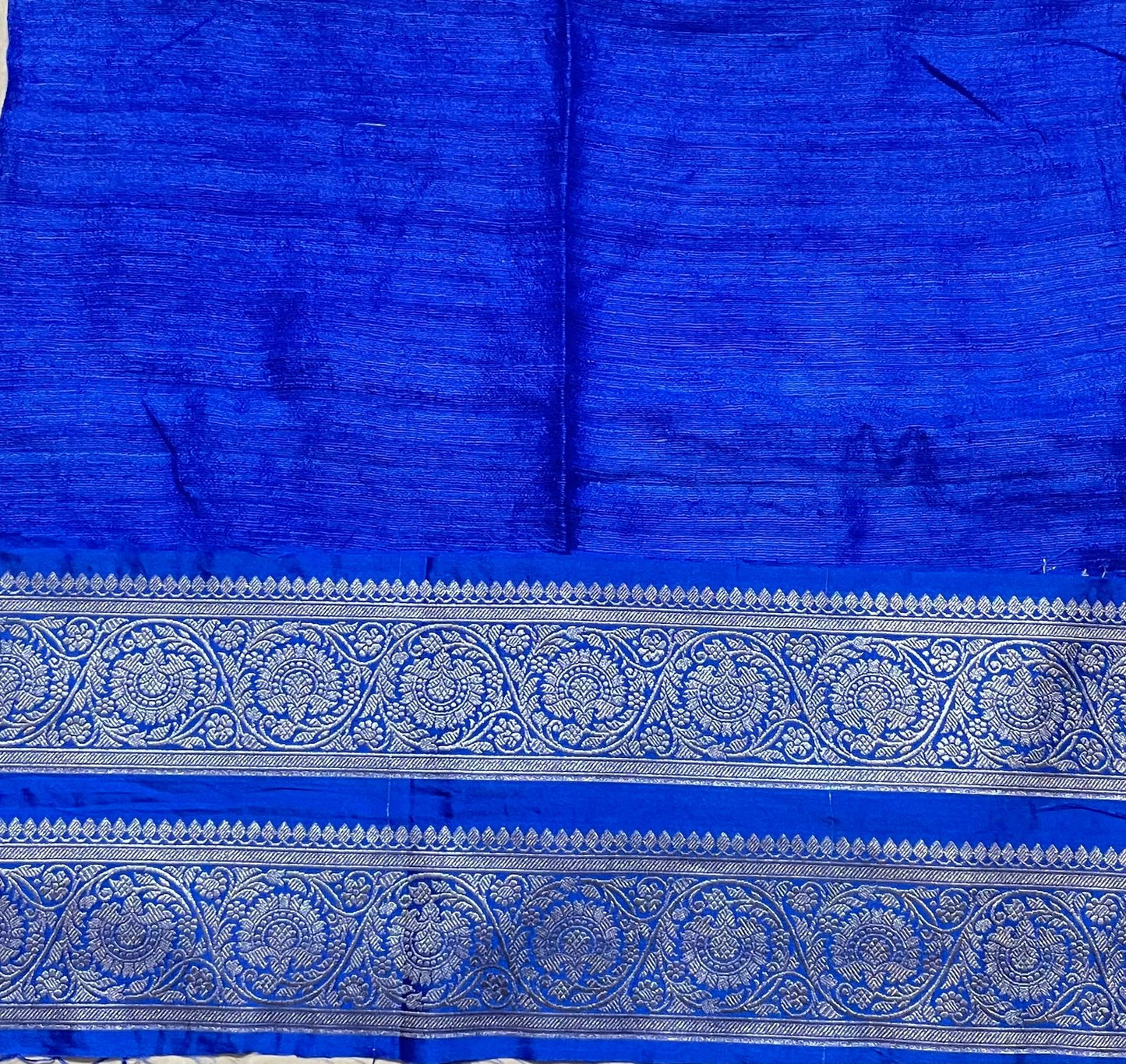 Royal Blue Bengali Script Gicha Silk Saree