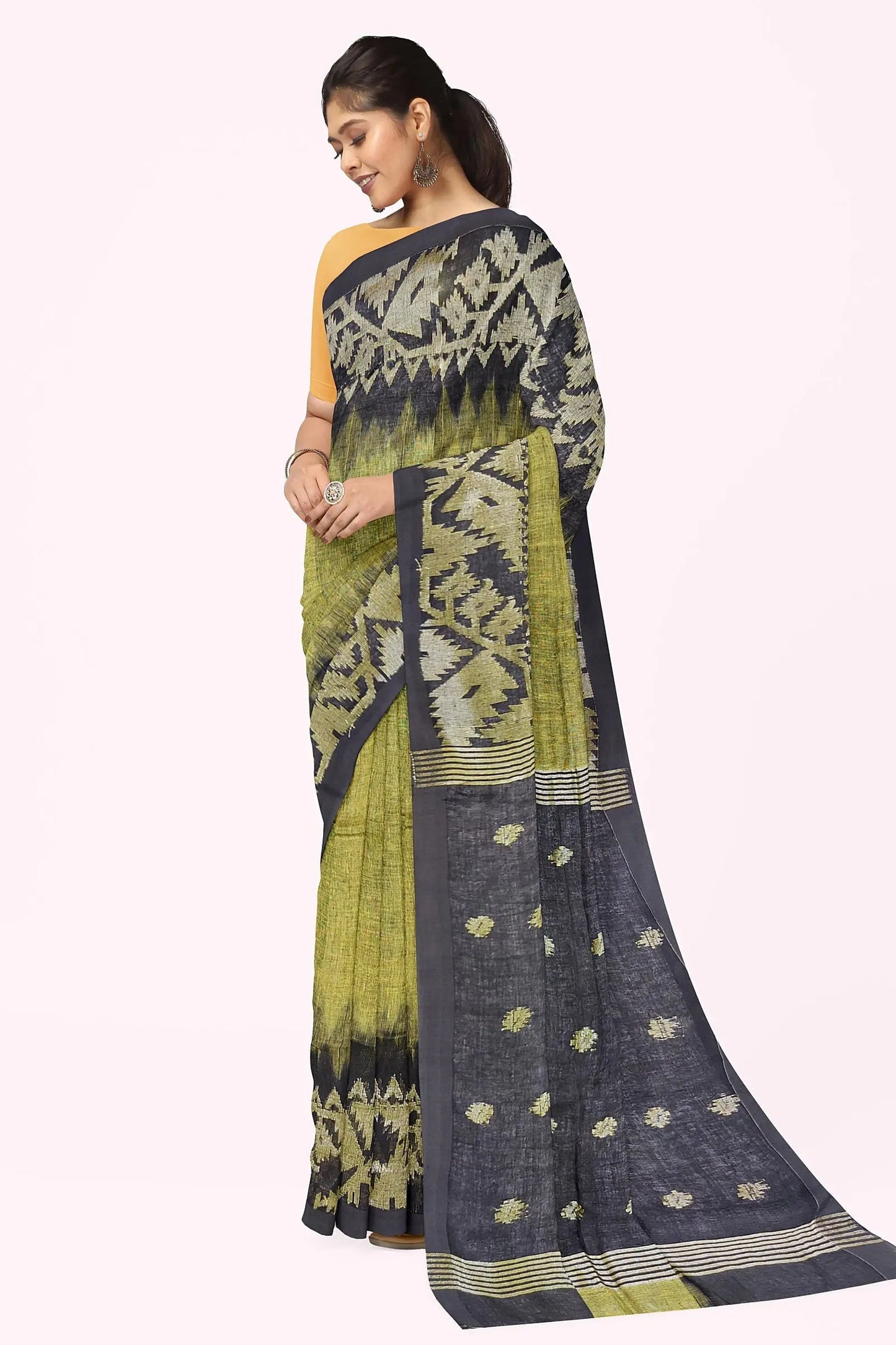 Linen Jamdani saree yellow My Store