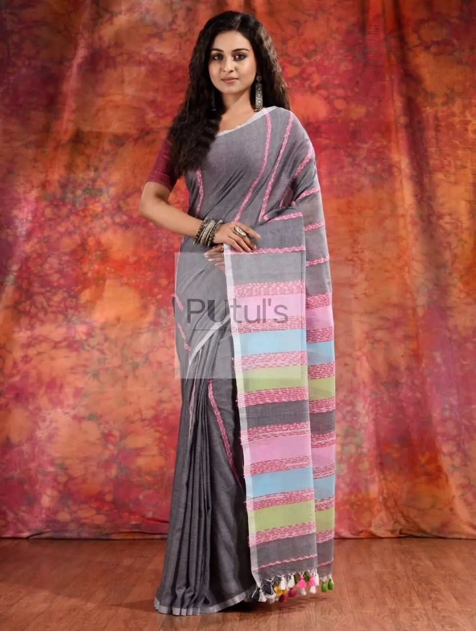 Khadi cotton khesh saree Putul's Fashion