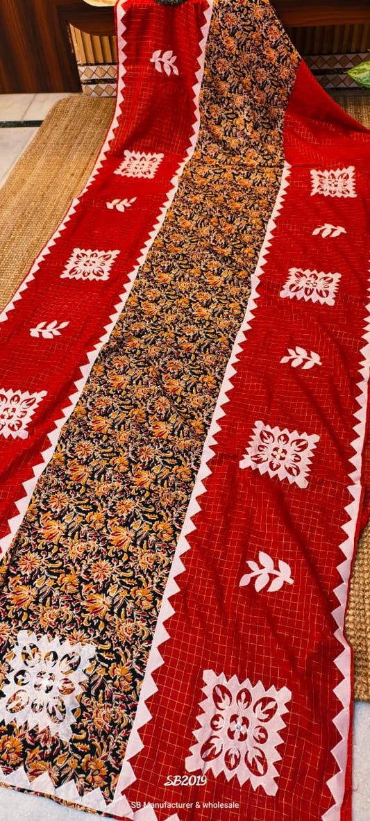 Applique and patch work on dhaniyakhali taant saree