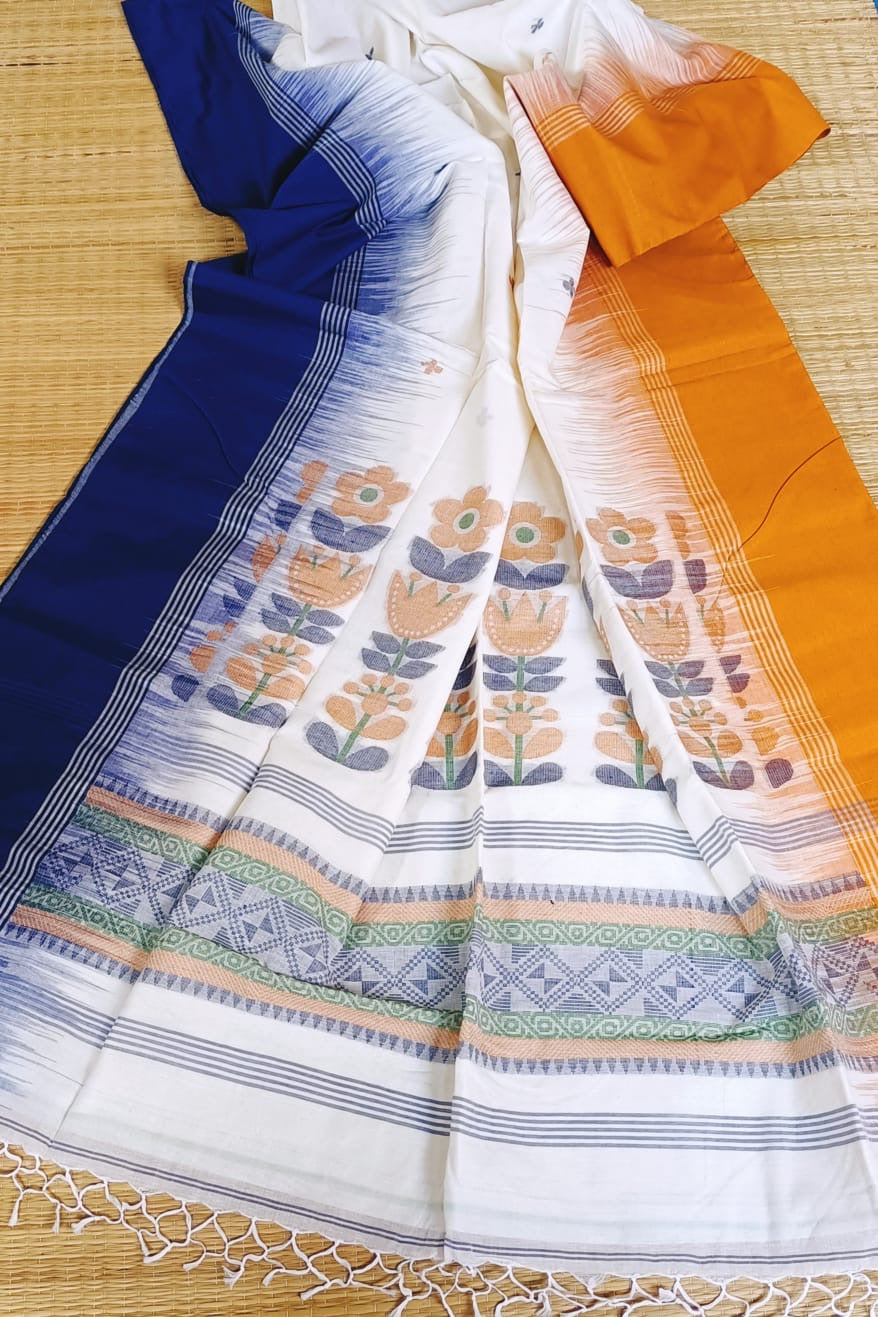 Handloom Bengal Cotton Jamdani Saree, ganga yamuna border
