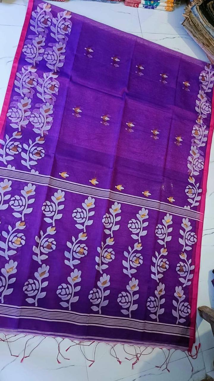 Muslin jamdani saree purple coloured