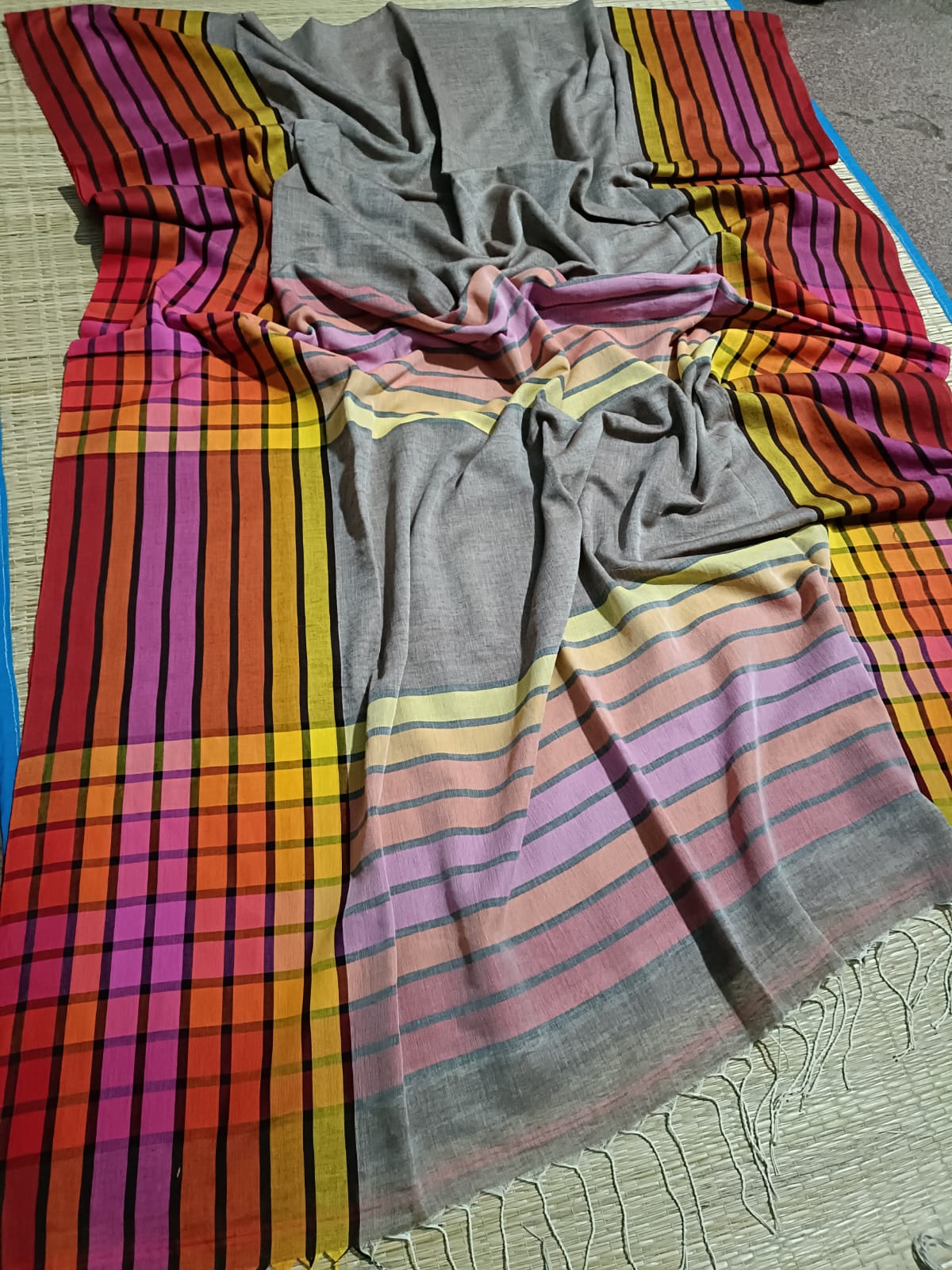 4D cotton saree of Bengal - Grey - cotton saree