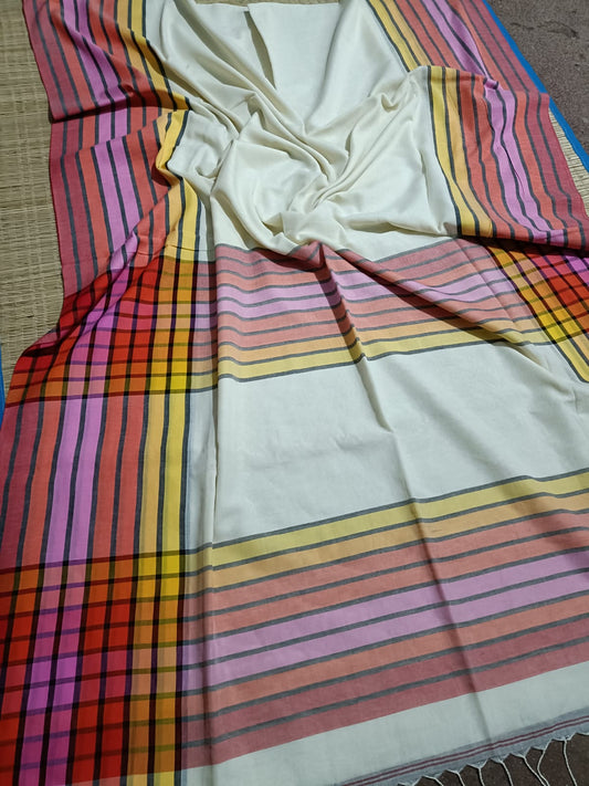 4D cotton saree of Bengal - White - cotton saree