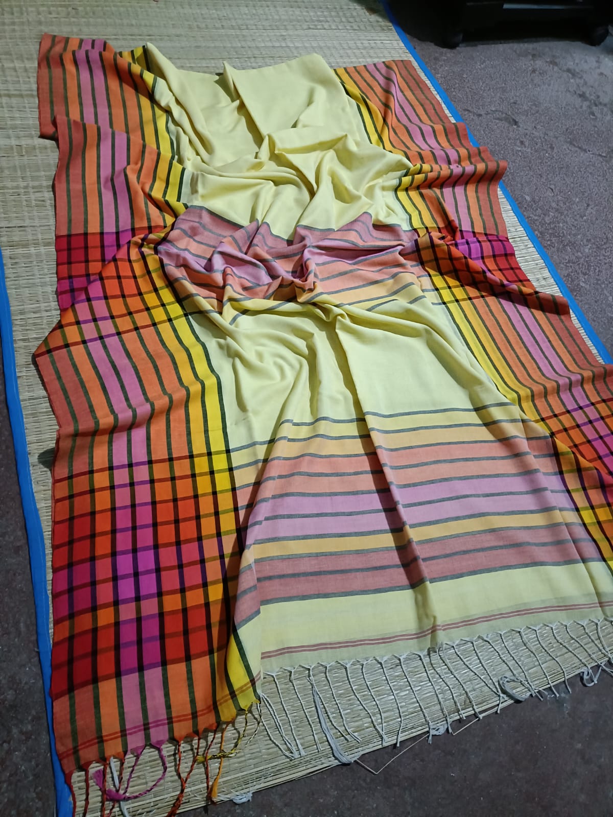 4D cotton saree of Bengal - Yellow - cotton saree