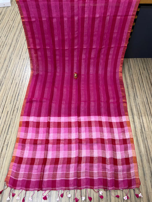 Linen saree of Bengal Check Saree - 1 - Linen Saree