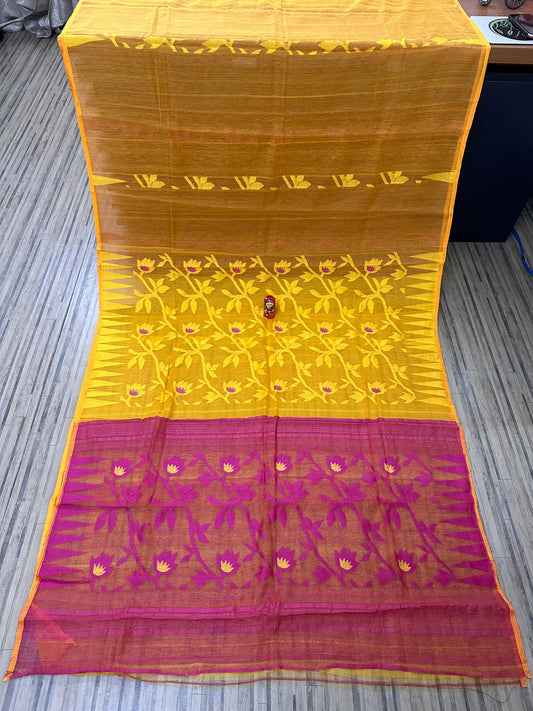 Soft gap dhakai bengal jamdani saree - Yellow