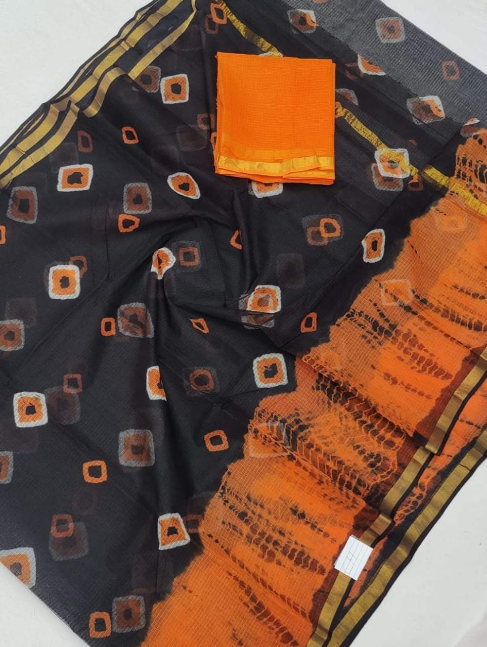 Kota doriya silk shibori motif - Orange