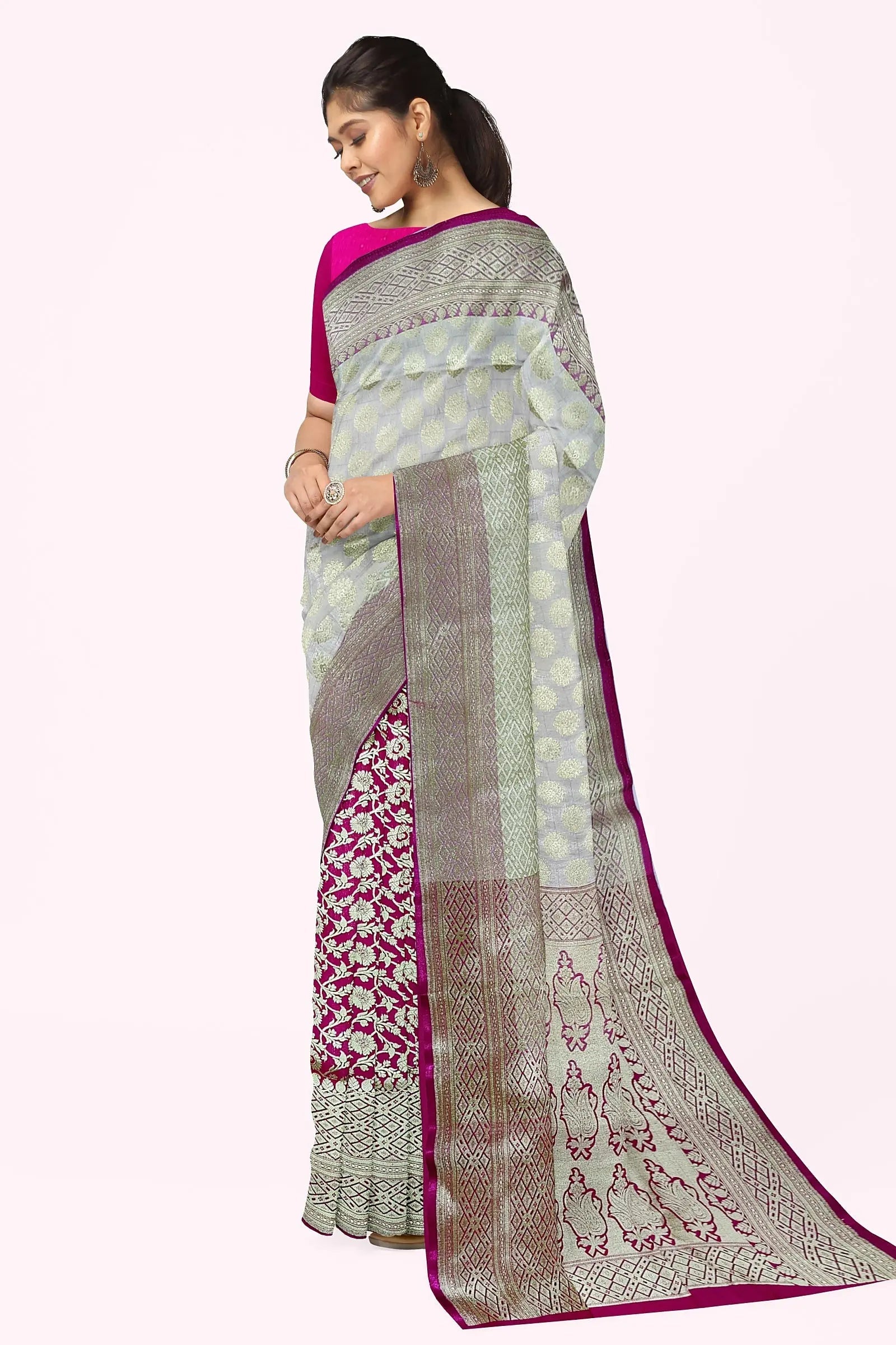 Katan benarasi silk saree white Rani Putul's fashion