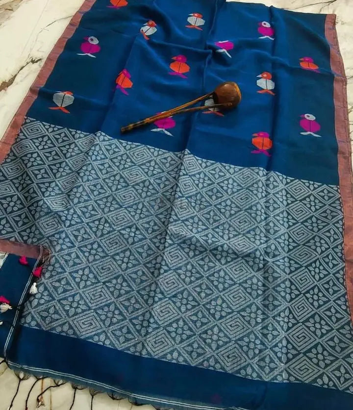 Linen  bird saree Putul's Fashion