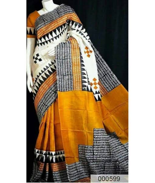Sanskrit script Murshidabad silk saree from Bengal