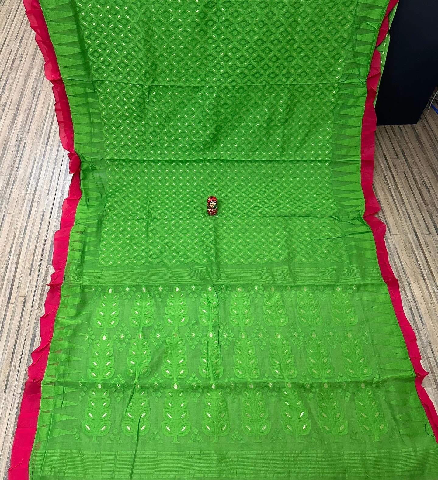 Frill bengal soft resham dhakai jamdani - Green