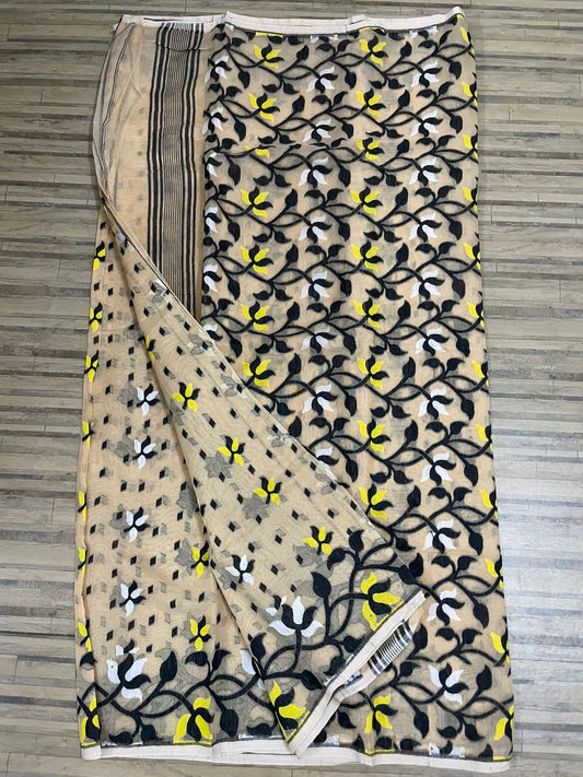 Cream coloured little buds soft Bengal dhakai jamdani saree