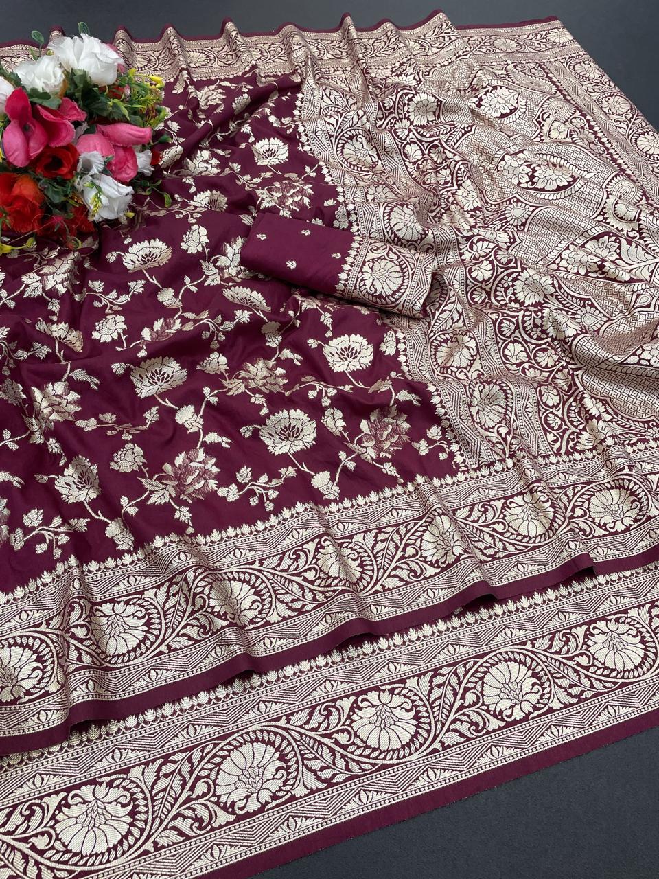Soft dola silk saree - Maroon