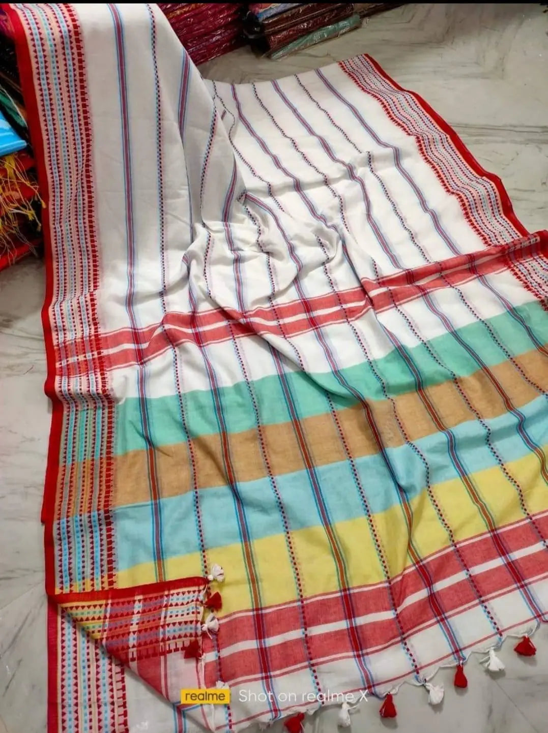 Khadi cotton handloom saree white and yellow combination My Store