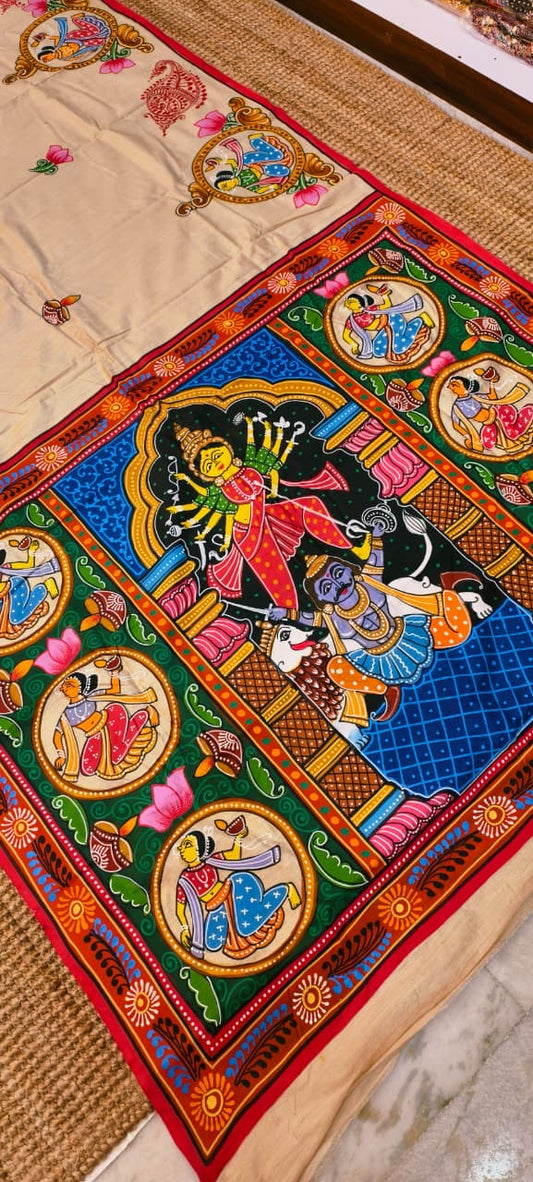 Premium collection of hand potochitra work on muga tussar silk