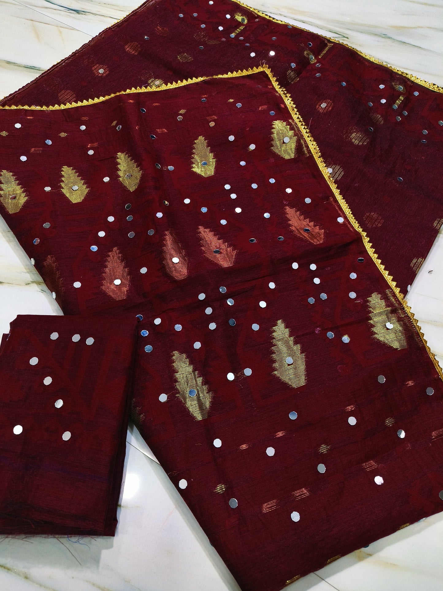 Mirror Work Jamdani Saree with Blouse Piece